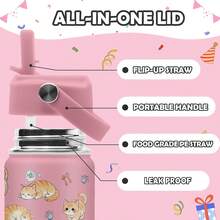 Botella de agua aislada de acero inoxidable de 16 onzas con tapa con pajita, a prueba de fugas, adecuada para la escuela y uso en interiores, taza de regalo de cumpleaños - Gato rosa y naranja - Ver 3