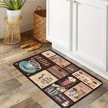 复古咖啡抗疲劳厨房垫，1 块涤纶地毯，适用于入口、卧室、客厅、阅览室、洗衣房 - 可机洗，矩形，走廊垫