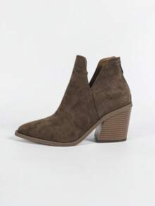 2024新款法式短靴，英伦风秋冬靴，尖头粗跟踝靴，后拉链设计，尺码偏大1码 - 咖啡棕 - 查看 11