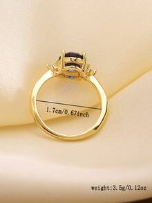 1 chiếc nhẫn đồng đính đá Zirconia hình oval sang trọng, thiết kế hình học tinh tế - Thích hợp cho phụ nữ và bé gái - Vàng + Xanh - Xem 4