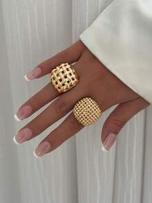 2pcs Personalized Geometric Hollow Metal Rings, Unique Design Alloy Rings Suitable For Women's Daily Wear And Various Parties - Geometric Hollow Ring - View 2
