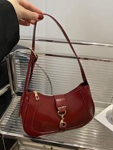 [US-Based Shipping]1PC Retro Minimalist Hook Decor Adjustable Shoulder Strap Crescent Shape Bag, Buckle Women Shoulder Bag,Suitable For Date, Outing, Party,Crossbody Bags For Women,Black Purse,Y2k,Clutch Purses For Women,Handbags For Women,Carteras Para Mujer,Black Bag,Women's Handbags,Shoulder Bag For Women,Womens Purses,Bolsos Para Mujeres,Small Purses For Women,Black Clutch,Pumpkin,Autumn,Halloween,Fall,Christmas,Thanksgiving,Festival,Cyber Monday,Holiday,Gift,New Year,Snow,Winter,Warm,End-Of-Year,Party - 酒紅色 - 查看 7