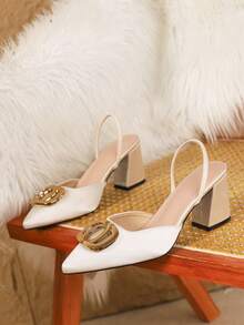 Sapatos de Salto Alto Elegantes para Mulheres Plus Size, Bombas Confortáveis para Trabalho/Transporte, Preto, Borgonha, Branco, Salto Grosso - Damasco - Visão 6