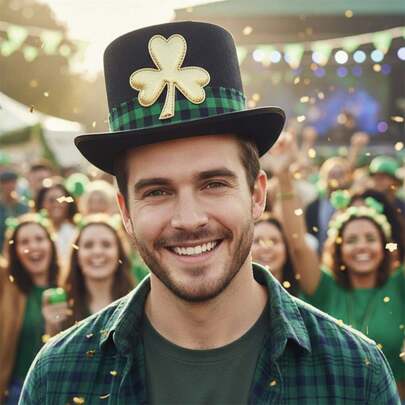 Irish Leprechaun Top Hat For Women Men Shamrock Black Band/Plaid Band Costume Accessory Cap