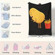 1pc Funny Potato & French Fries Throw Blanket - Soft Flannel All-Season Couch, Bed, Office Decor - Tear-Resistant Cozy Gift For Potato Lovers - Black Background With Smiling Potato Design - Christmas Gifts Birthday Gifts Holiday Gifts, Ideal Gifts For Boyfriend Girlfriend Father Family Mother Lover Daughter Son Grandfather Grandmother Friend Classmate Birthday Anniversary Valentine's Day Thanksgiving Christmas Halloween Mother's Day Father's Day Wedding New Year Gifts, Suit For Sofa Bed Car Bedroom Living Room Office Outdoor Camping Beach - Nhiều màu - Xem 8