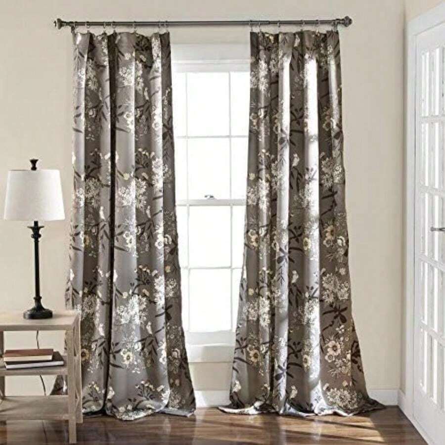 Decor - Cortinas botánicas de jardín con Estampado Floral de pájaros, para filtrar la luz, para Sala de Estar, Comedor, recámara (par), Azul Marino, 52 Pulgadas de Ancho x 84 Pulgadas de Largo(Gris (Grey) 132.1An x 213.4Al cm (2 Paneles)) - Multicolor - Ver 1