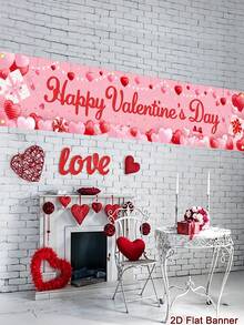1pc Happy Valentine's Day Banner, 200x40cm Polyester Valentine's Day Outdoor Hanging Banner, Sweet Heart Gift Box & Gnome Pattern Welcome Sign, Happy Valentine's Day Party Supplies, Outside Fence Garage Garden Porch Backdrop Home Decor Wall Room Decor - Multicolor - View 7