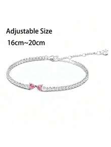 Valentine New 925 Silver Pink Bow Full Diamond Bracelet Original 16-20CM Fit DIY Charm Women Birthday Jewelry Gifts - Love Bracelet - View 7
