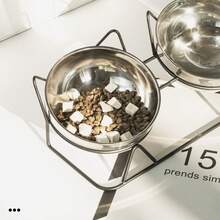 Support surélevé pour bol de chat, double couche en acier inoxydable et fer, mangeoire surélevée, anti-vomissement et protection de la colonne vertébrale, facile à nettoyer et stable, alimentation saine, anti-basculement, convient aux chats British Shorthair - 1L - Voir 5