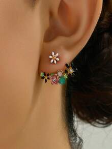 1 对精致多彩花卉耳钉，百搭春夏时尚，适合作为礼物，2025 年新品/礼盒珠宝