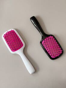 2pcs Grid Comb Wide Tooth Comb Contrasting Hollow Comb - Hot Pink - View 3