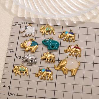 1 pieza Colgante de acero inoxidable chapado en oro de 18K con diseño de elefante de varios estilos y gota acrílica, accesorio de joyería DIY para hacer collares, accesorio de joyería hecho a mano para mujer, accesorio de joyería de acero inoxidable para uso diario de la mujer