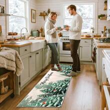 YQQ 3 alfombrillas de cocina de Navidad y camionetas de granja color rojo búfalo a cuadros copos de nieve alfombras de baño tapete de invierno para Navidad hogar Navidad tapetes de cocina para piso5735 - verde - Ver 2