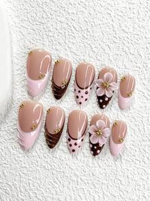10pcs Y2K 3D Exquisite Vivid Flower Nail Kit, 3D Handmade Flowers Accent, Transparent Water Droplets Design,Polka Dot Pattern False Nails,Glamorous Floral Elements French Manicure, Elegant Yet Youthful, Available In 3 Sizes, Including Nail Art Tools(1 Sheets Jelly Stickers+1PC Nail File),Suitable For Daily, Casual, Wedding,Holiday Wear, Best Gift For Women And Girls - 彩色 - 查看 18