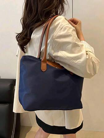 1-Piece Simple And Versatile Casual Versatile Solid Color Large Zipper Large Capacity Shoulder Tote Bag For Women Can Be Worn Cross-Body Suitable For Shopping, Vacation, Work And Commuting Women's Fashion Shoulder Tote Bag