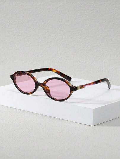 1 Pair Women's Oval Small Frame Metal Decor Street Style Fashion Fashion Glasses