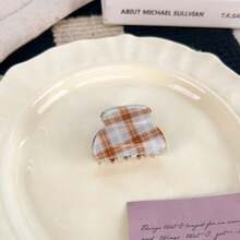 Vintage Plaid Acetate Medium Hair Claw Women, High-End Feel, Back Of Bun Shark Clip, Ponytail Hair Clip, Hair Accessory - 格紋半圓 - 查看 9