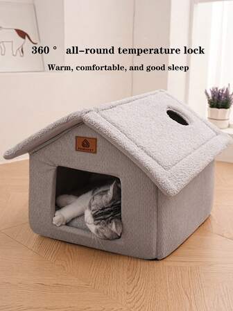 1pc Plush Cloud Velvet Pet Bed With Concealed Zipper, High-Elasticity Polypropylene Fiber And 3D Sponge Filling, Anti-Slip Waterproof Bottom, Detachable And Washable Design, 360° All-Round Temperature Lock, Super Large Space For Dogs And Cats Up To 10kg, Warm, Comfortable, And Secure For Indoor Sleep