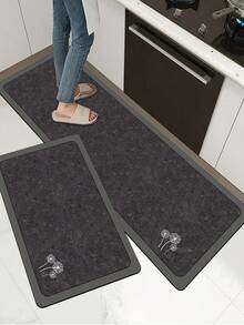 [HOT!!!] 1pc Soft Rubber Kitchen Mat, 3.5mm Thick Kitchen Rug, Black Dandelion Marble Texture Minimalist Style Absorbent Kitchen Floor Mat, Can Be Trimmed To Fit Kitchen Size, Surface Fabric Material, Middle Foam Layer, Bottom Rubber Layer, Suitable For Kitchen Rugs, Kitchen Decor, Wedding Decor, Home Decor, Bathroom Mat, Entryway Mat, Laundry Room Mat, Hallway Carpet, Living Room Mat, Etc. - Multicolor - View 1