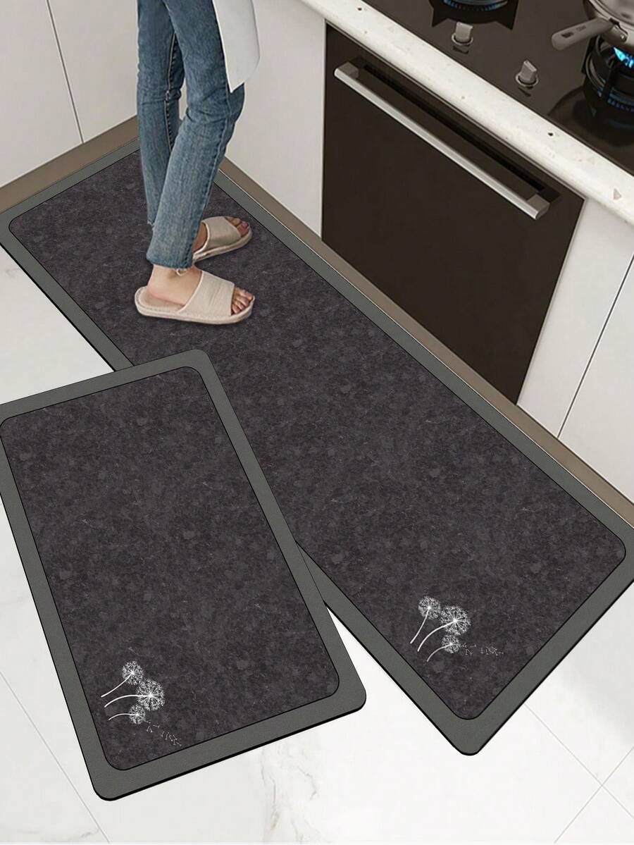 [HOT!!!] 1pc Soft Rubber Kitchen Mat, 3.5mm Thick Kitchen Rug, Black Dandelion Marble Texture Minimalist Style Absorbent Kitchen Floor Mat, Can Be Trimmed To Fit Kitchen Size, Surface Fabric Material, Middle Foam Layer, Bottom Rubber Layer, Suitable For Kitchen Rugs, Kitchen Decor, Wedding Decor, Home Decor, Bathroom Mat, Entryway Mat, Laundry Room Mat, Hallway Carpet, Living Room Mat, Etc. - Multicolor - View 1