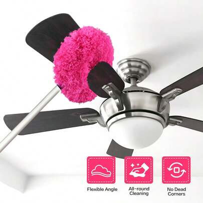 1 pieza Plumero de microfibra de mango largo para limpiar ventiladores de techo - Bloqueo de polvo, reutilizable, cepillo de limpieza sin esfuerzo - Ideal para autocaravanas y uso doméstico (azul, verde, rosa)