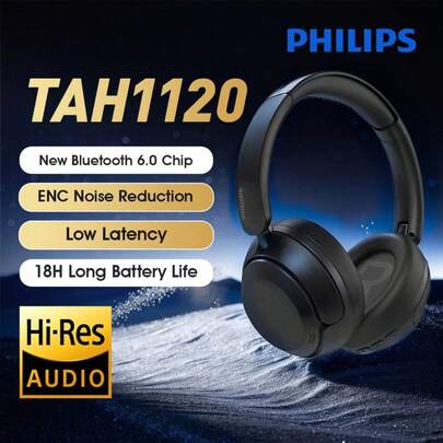  Philips Over-Ear Sports Headphones - Wireless Bluetooth, Active Noise Cancellation, Hi-Fi Music, Long Battery Life, TAH1120