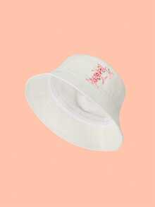 1pc Girls' White Sweet Pink Rose Decor Letter Pattern Bucket Hat, 26 Letters Customizable, Fashionable Soft Cute Lightweight Sun Protection, Suitable As Birthday/Holiday Gift, For Spring/Summer Outdoor Activities, Campus, Fishing - White - View 23