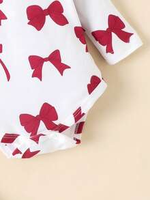 2件套新生儿（女婴）可爱柔软长袖连体衣+裤子+帽子+发带套装，秋冬季 - 酒紅色 - 查看 4