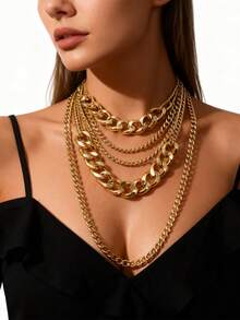 1 chiếc vòng cổ dây xích nhiều lớp bản to, phong cách đường phố tối giản, boho punk hip hop, thích hợp cho các bữa tiệc, tụ họp, làm quà tặng và đeo hàng ngày. - Vàng - Xem 3