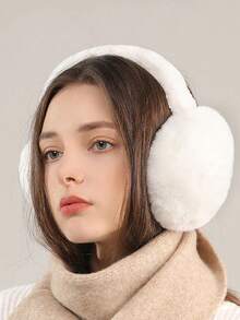 1PC Black & White Foldable Fluffy Warmers Headband, Fluffy Warm Ear Muffs For Men And Women - 白色 - 查看 3