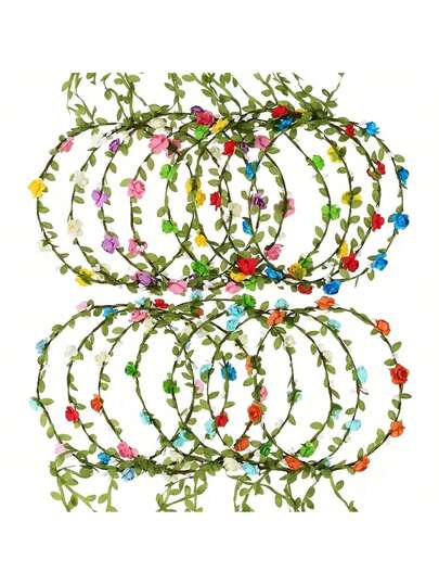 1 pieza Corona de flores diadema, tocado de estilo bohemio colorido con hojas y flores, adecuado para bodas, festivales, fiestas, fotografía, cumpleaños, actuaciones en el escenario