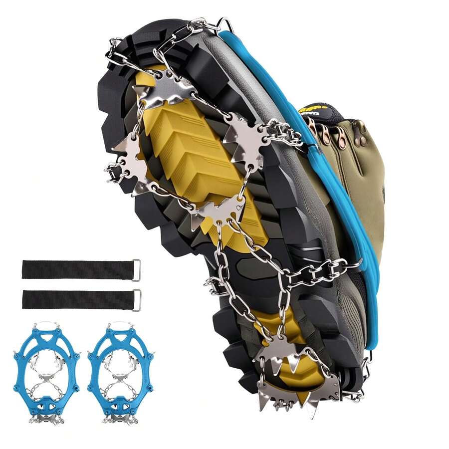 A Set Of Mountaineering Crampons, 19-Point Crampons, Ice Spikes, Ready-To-Use Ice Shoes-Unisex Durable Alloy Spikes, Suitable For Outdoor Activities, Rock Climbing, Mountaineering, And Hiking, Anti-Slip Outdoor Crampons, Suitable For Climbing And Snowy Environments, Stainless Steel Spikes Camping Gear - Multicolor - View 1