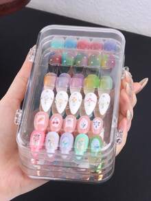 3-Fold Multifunctional Manicure Storage Box - Transparent Plastic Nail Care Storage Box, Fake Nail Display Case, Nail Tool Storage Box With Multiple Compartments, Comes With Adhesive Strips, Suitable For Jewelry, Travel And Home Use - Multicolor - View 4