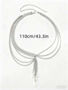 1PC Women's Retro Plus-Size Street Multi-Layer Figure-8 Chain Waist ChainPractical & VersatileMultiple Sizes AvailableSuitable For Daily Clothing Decoration, Weddings, Gatherings, As A Graduation Or Birthday Gift - Silver - View 11