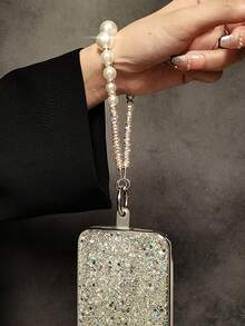 Luxury Silver Sequin Phone Case With Wrist Strap, Compatible With IPhone 17 Pro Max/17 Pro/17 Air/17/16 Pro Max/16 Pro/16/16 Plus/15/15 Pro Max/15 Pro/15 Plus/11/12/13/14 Pro Max/11 Pro/11 Pro Max/12 Pro/12 Pro Max/13 Pro/13 Pro Max/14 Pro/14 Pro Max, Full-Coverage Anti-Fall Hard Shell, Minimalist Creative Design For Women - Silver + Bracelet - View 7