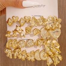 Set de 4-16 perechi de cercei asimetrici geometrici aurii pentru femei - Stil minimalist vintage, cu elemente florale, ursuleți și inimioare. Potrivit pentru purtare zilnică, festivaluri, petreceri, cadouri (cadou de calitate pentru prietene și mame), întâlniri și banchete. - Aur 4 - Vizualizare 6