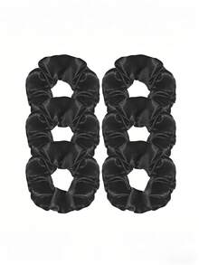 1/6/12pcs Silky Hair Scrunchies, Satin Hair Ties, Black Hair Scrunchies Set, Ponytail Hair Ties, Silk Hair Bands, Hair Elastics - Black - View 10