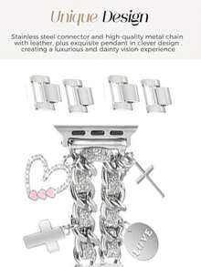 1PC Fashionable Double Thin Flash Leather Rope Hollow Heart Smart Watch Strap, Compatible With Apple Watch 38/40/41/42/44/45/46/49mm, Suitable For Apple Watch Series Ultra/SE/10/9/8/7/6/5/4/3/2/1, Adjustable Length, Easy To Operate (Strap Only, Watch And Case Not Included)