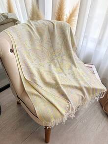 1条女士优雅佩斯利提花仿羊绒围巾，波西米亚风时尚百搭流苏披肩，双面可用，保暖百搭，适合日常佩戴、旅行、度假 - 白色 - 查看 3