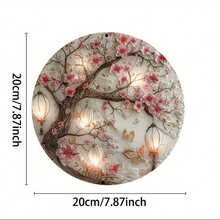 Tranh treo tường bằng nhôm cổ điển 8x8 inch với hoa anh đào và đèn lồng cảnh đêm, chống thấm nước và gỉ sét, thích hợp cho gia đình, quán cà phê, trang trí sân vườn, sử dụng trong nhà/ngoài trời, trang trí phòng, có lỗ ngẫu nhiên ở trên/dưới/trái/phải - Nhiều màu - Xem 5