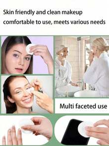 200/100pcs Disposable Round Makeup Remover Pads, Makeup Remover Pads, Travel Cleansing Set, 5.8*5.8cm, 3-Ply Thickened, Double-Sided Dual-Effect Cleansing Disposable Makeup Remover Pads - Multicolor - View 9