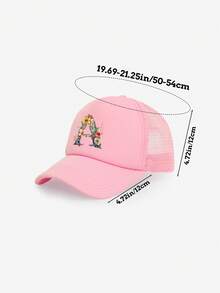 1pc Girls' Colorful Floral & Letter Decor Breathable Mesh Baseball Cap, 26 Letters Customizable, Sweet & Fresh , Lightweight Perforated Design, Suitable For Spring/Summer, Casual, School, Birthday, Holiday Gift - Pink - View 4