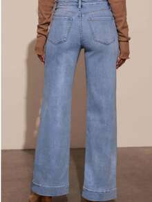 Women's Mid-Rise Elastic Waist Flare Leg Vintage Style Straight Jeans