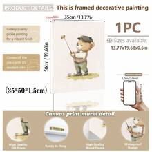 لوحة جدارية قماشية، فن جداري لغرفة طفلة أو طفل، ديكور غرفة الأطفال، منتجات أطفال، ملصقات غرفة الأطفال، لوحة جدارية بدب تيدي قديم بطراز الجولف، لون أخضر داكن، ديكور جداري مؤثر