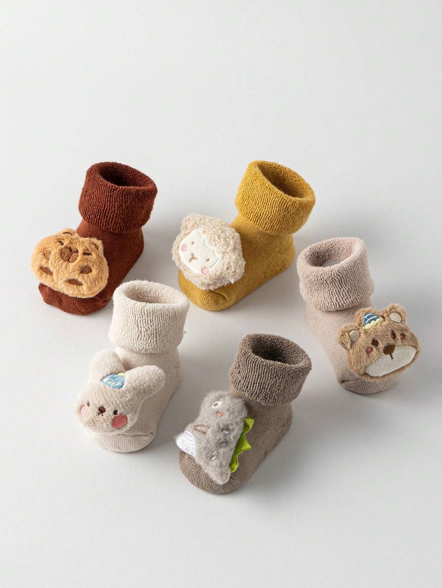 1 Par/3 Pares, Juego de calcetines largos para bebé, Botitas de peluche de dinosaurio, oveja y oso para bebés, Calcetines de felpa suave para invierno, Regalos para recién nacidos durante todo el año - Multicolor - Ver 1