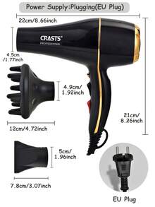 CRASTS 1 Hair Dryer With 1 Concentrator Nozzle & 1 Diffuser Nozzle, Straightener, Curling Iron, Curling Wand, Straightening Iron, Styling Brush, Curling Brush - EU F Type Plug(220-240V) - View 3