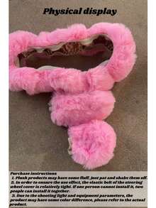 3pcs/Set Fluffy Fuzzy Steering Wheel Cover With Handbrake Cover & Gear Shift Cover, Universal