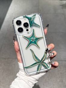 Étui de téléphone transparent avec design d'étoile de mer vert océan, compatible avec Apple 17/16, 14/13 Pro Max, 12 Pro, 11, Xr, Xs, 7/8 Plus, S10, S22, A12, A50, A52, S24, A135G et plus. Matériau TPU avec coussin d'air