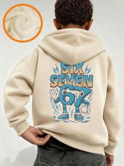 Tween Boy "67 Funny Number Meme" Graphic Fleece Pullover Sweatshirt Sweatshirt, Warm & Comfortable For Autumn/Winter, Suitable For Casual Wear & Streetwear