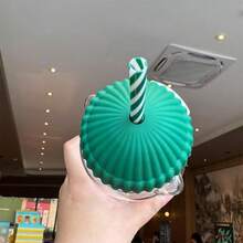 Glass Sippy Cups Cute Bear Shaped Water Bottle With Lid And Straw For Iced Coffee, Smoothie, Water And More - trắng - Xem 6